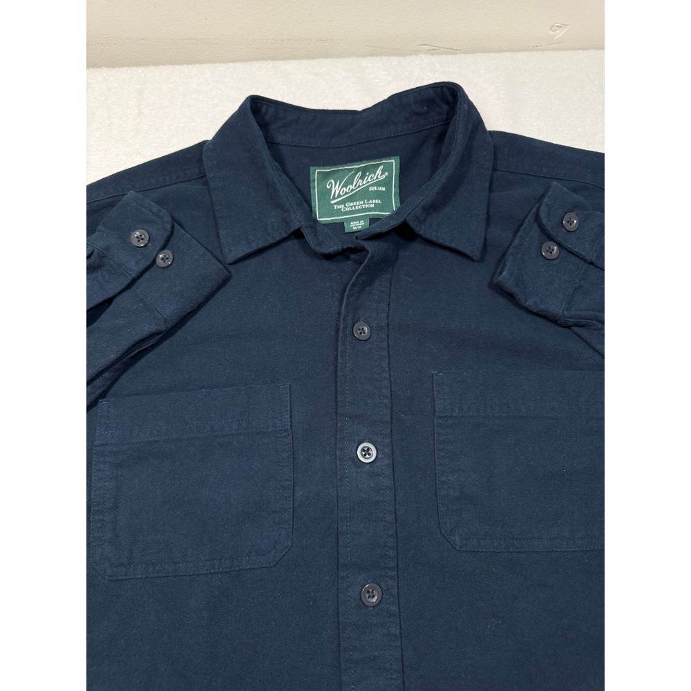 Woolrich Green Label Mens M Navy Blue Cotton LS Button Down Shirt OutdoorFLAW